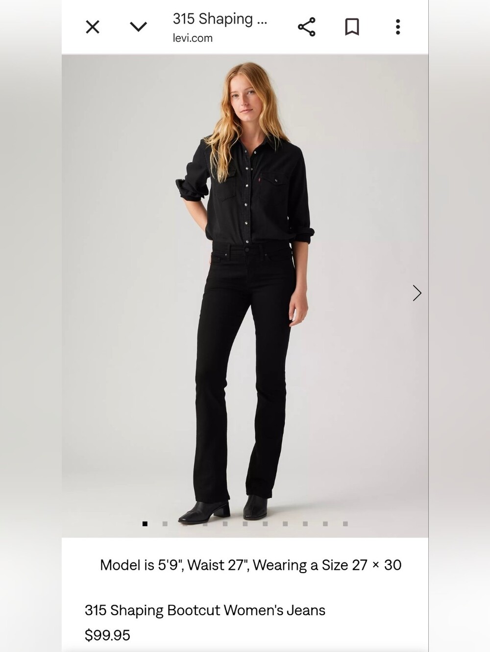 Levi's Womans 315 Black Shaping Bootcut Jeans